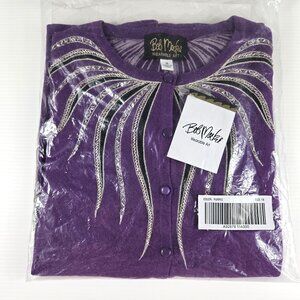 Bob Mackie Wearable Art Sweater Womens 1X Purple Beaded Embroidered Cardigan NWT